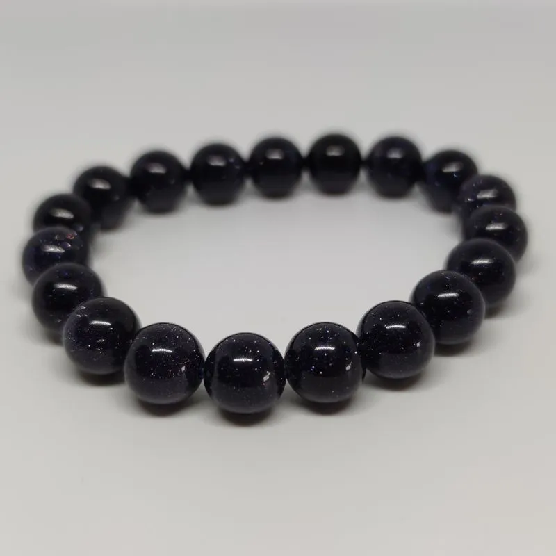 Blue Goldstone Round Bead Crystal Bracelet