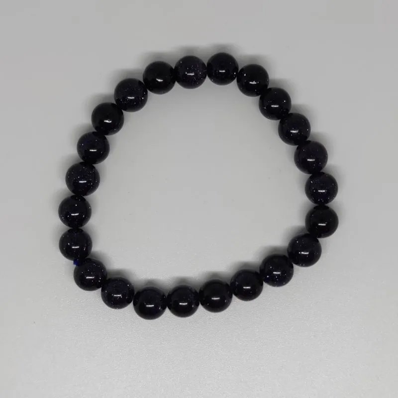 Blue Goldstone Round Bead Crystal Bracelet