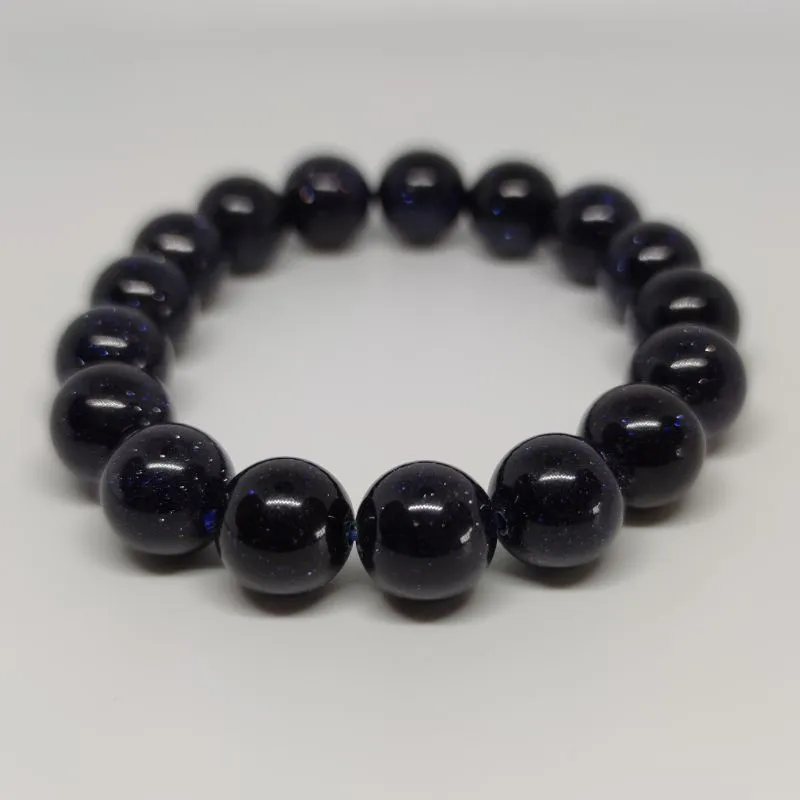 Blue Goldstone Round Bead Crystal Bracelet