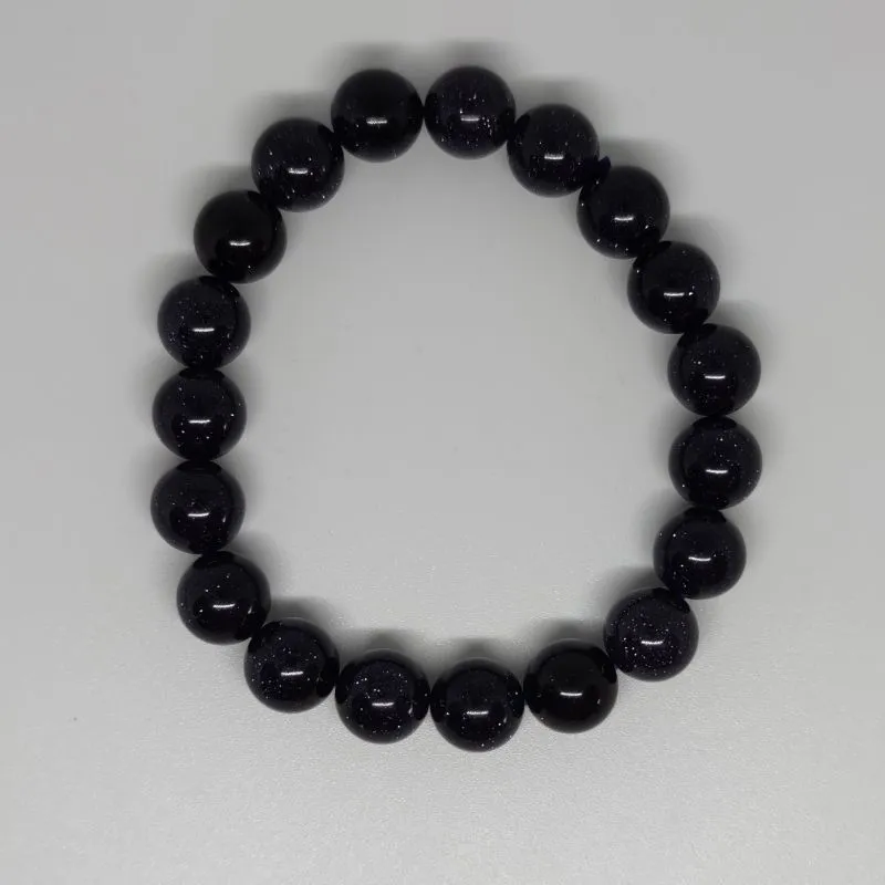 Blue Goldstone Round Bead Crystal Bracelet