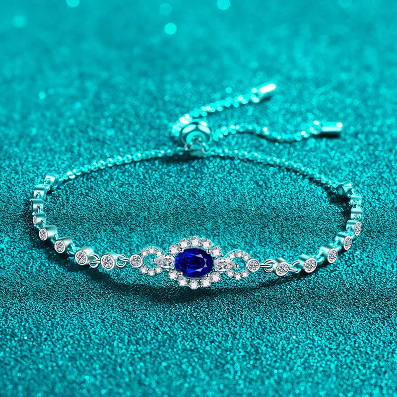Blue Moissanite Diamond, Oval Shape Stone Bracelets-BM016