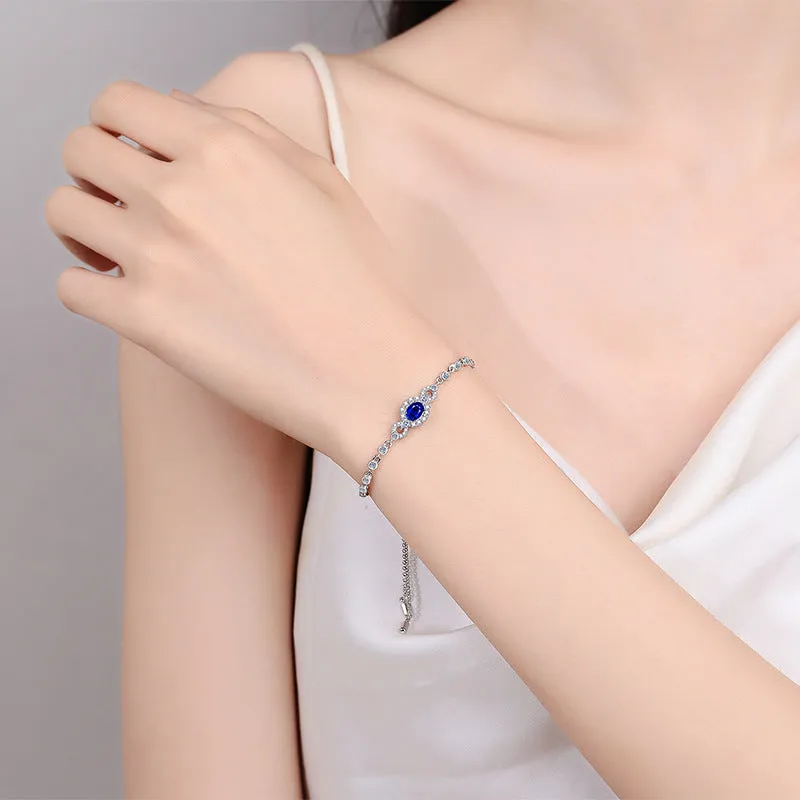 Blue Moissanite Diamond, Oval Shape Stone Bracelets-BM016