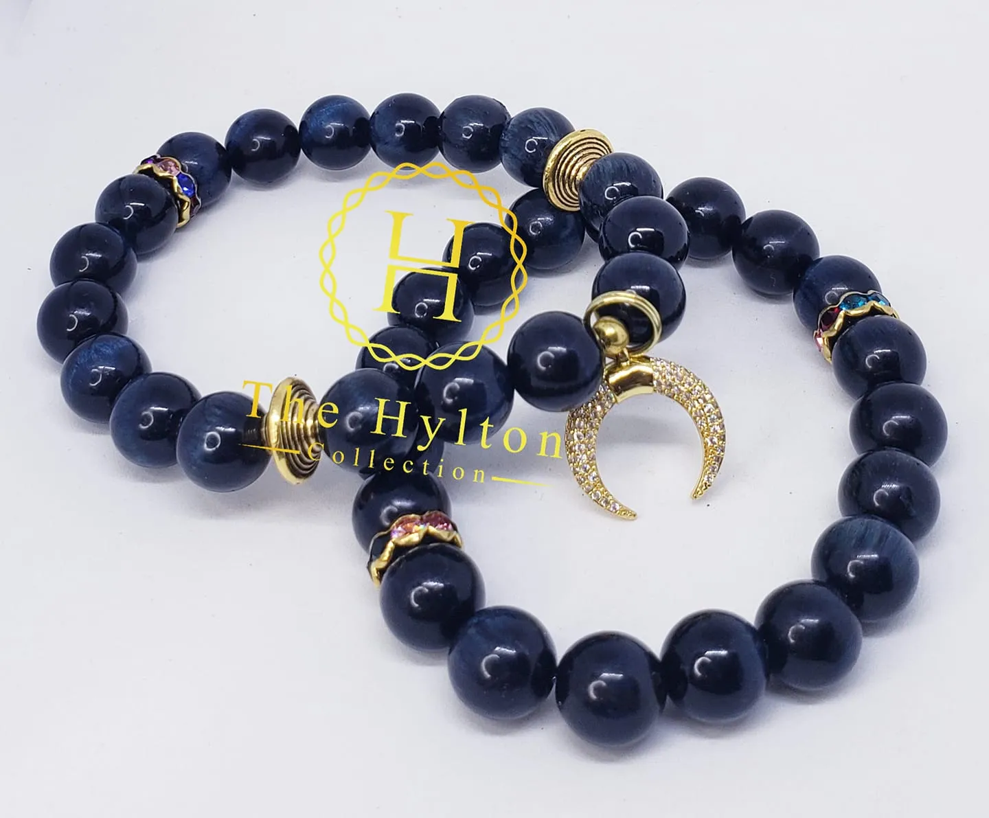 Blue Tigers eye with gold horn and accents
