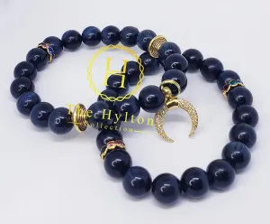 Blue Tigers eye with gold horn and accents