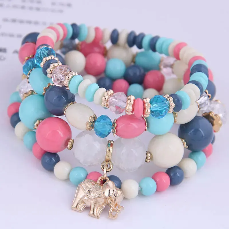 Bohemian Pink Crystal Beads Heart Charm Bracelets Women Girls Ethnic Tree Of Life Charm Wrap Bracelet