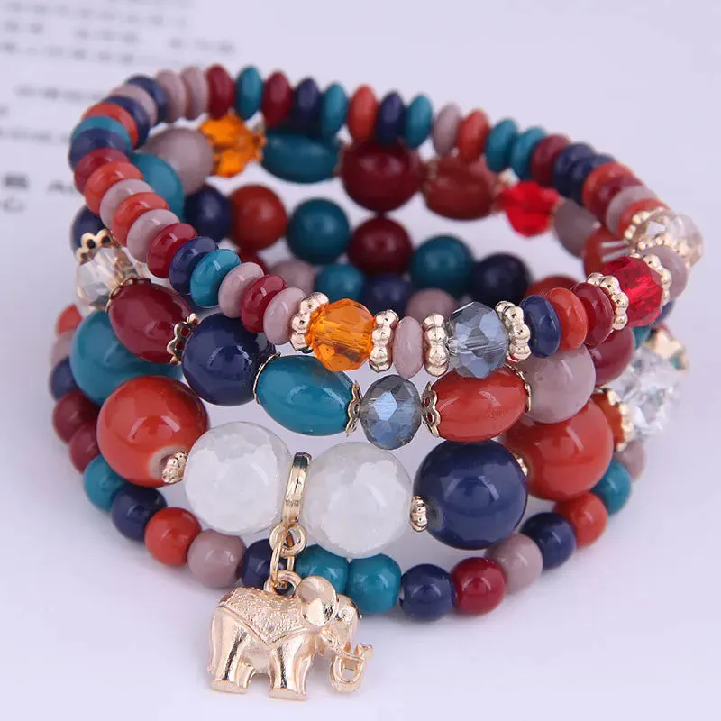 Bohemian Pink Crystal Beads Heart Charm Bracelets Women Girls Ethnic Tree Of Life Charm Wrap Bracelet