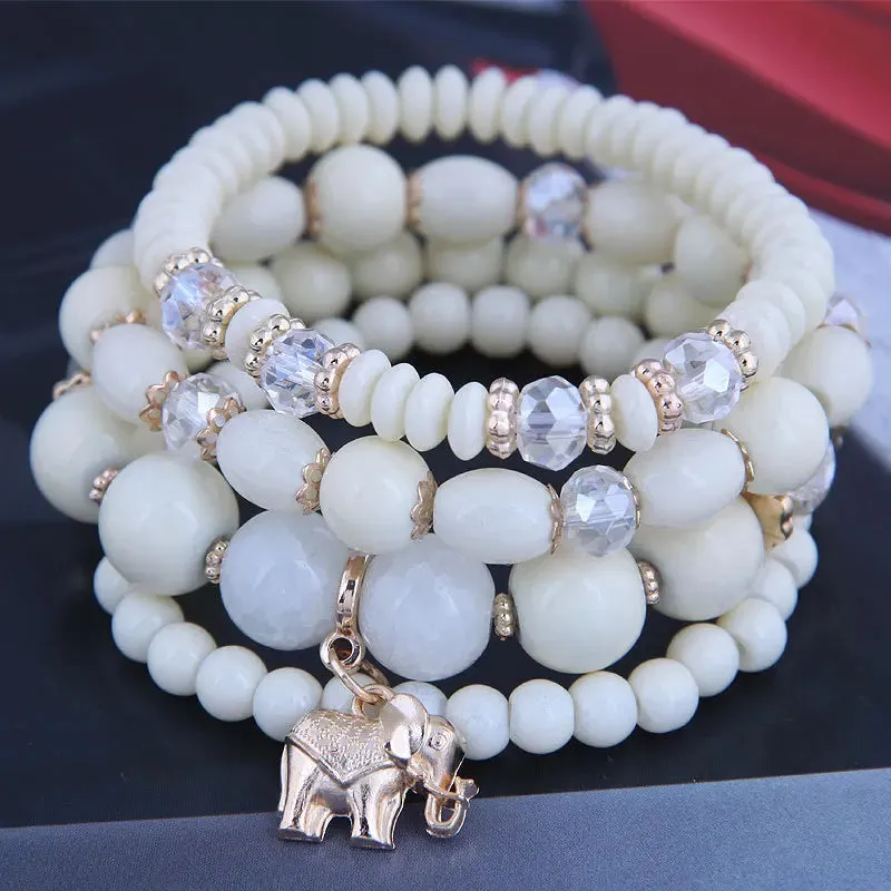 Bohemian Pink Crystal Beads Heart Charm Bracelets Women Girls Ethnic Tree Of Life Charm Wrap Bracelet