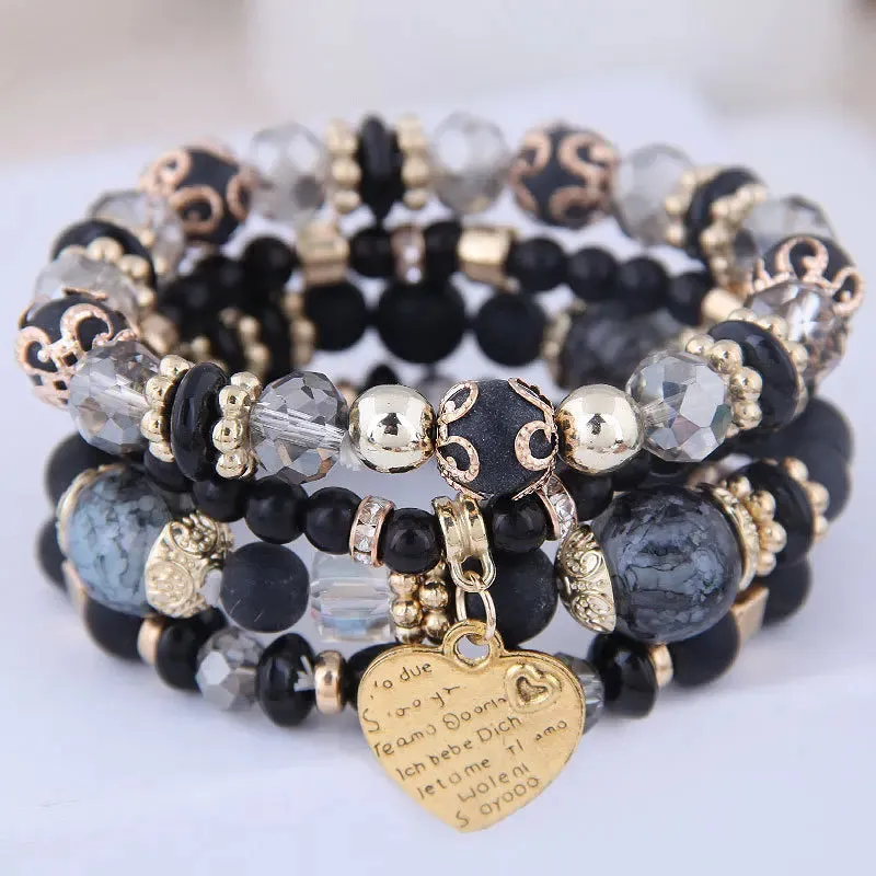 Bohemian Pink Crystal Beads Heart Charm Bracelets Women Girls Ethnic Tree Of Life Charm Wrap Bracelet