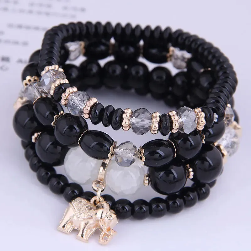 Bohemian Pink Crystal Beads Heart Charm Bracelets Women Girls Ethnic Tree Of Life Charm Wrap Bracelet
