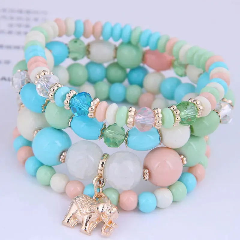 Bohemian Pink Crystal Beads Heart Charm Bracelets Women Girls Ethnic Tree Of Life Charm Wrap Bracelet