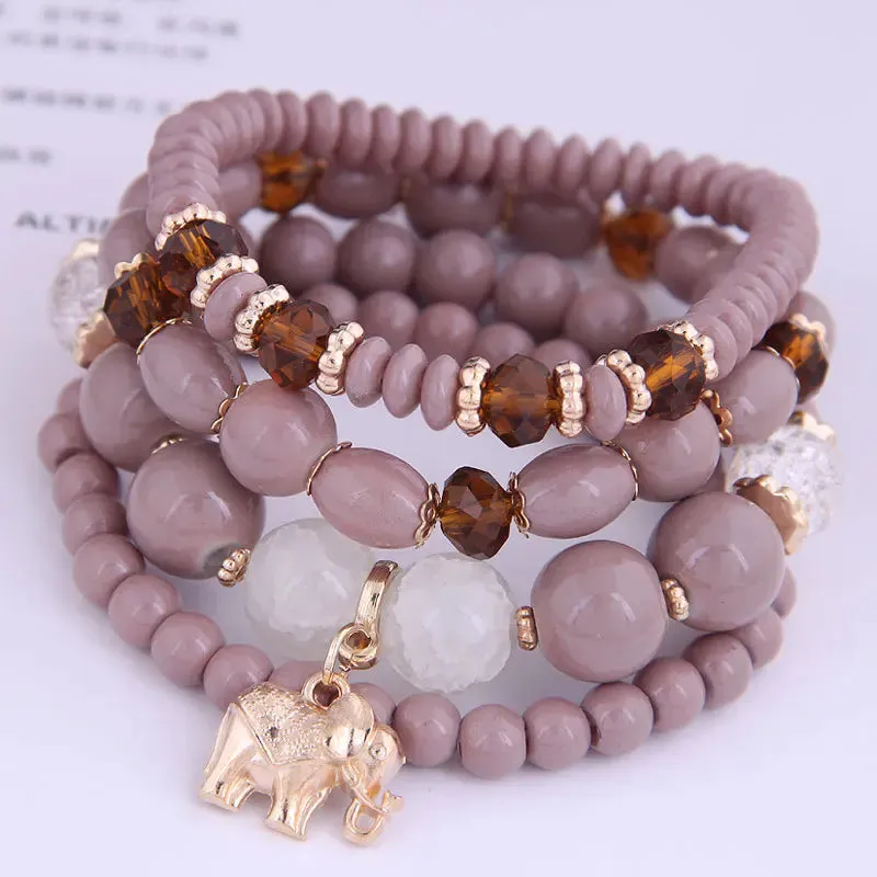Bohemian Pink Crystal Beads Heart Charm Bracelets Women Girls Ethnic Tree Of Life Charm Wrap Bracelet