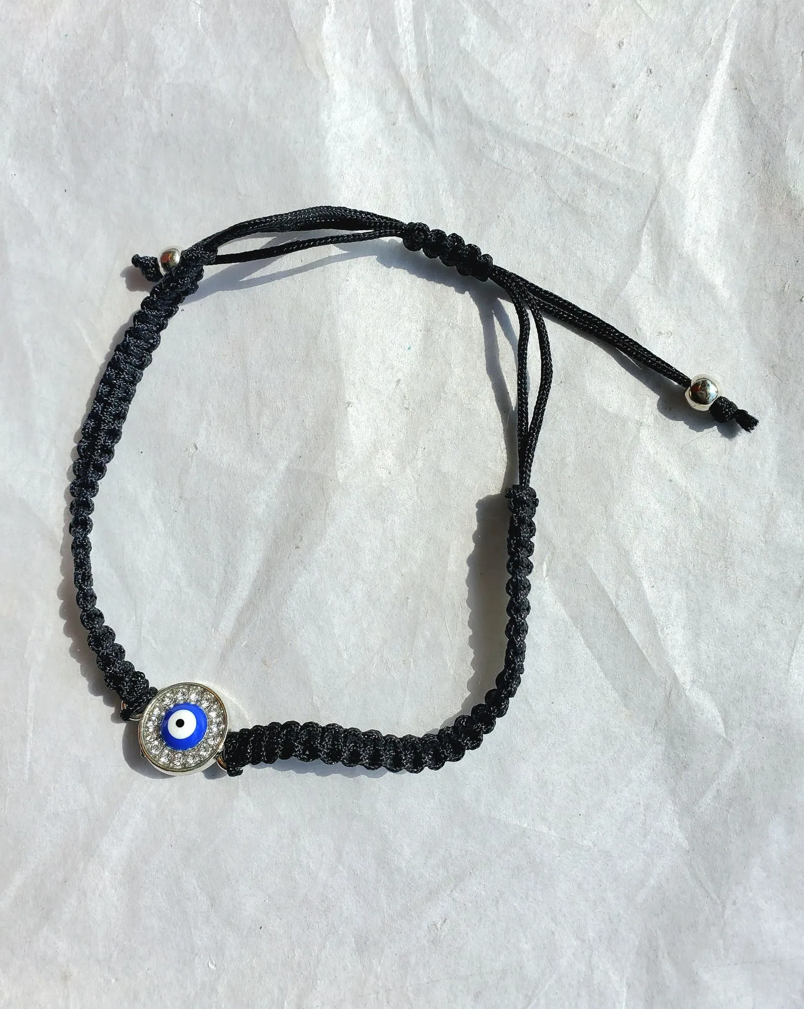 BRACELET-EVIL EYE-ADJUSTABLE BLACK&SILVER COLOUR