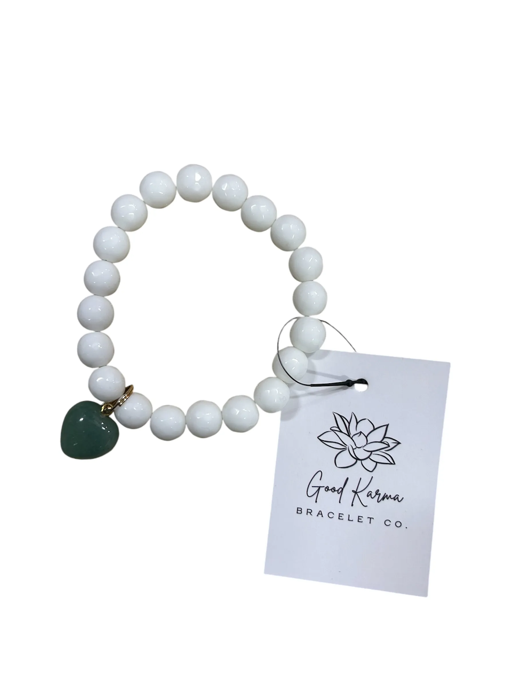 Bracelet - Good Karma White Jade with Heart - White