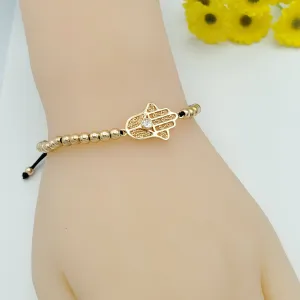 Bracelets - 18K Gold Plated. Hamsa Hand Adjustable Thread.