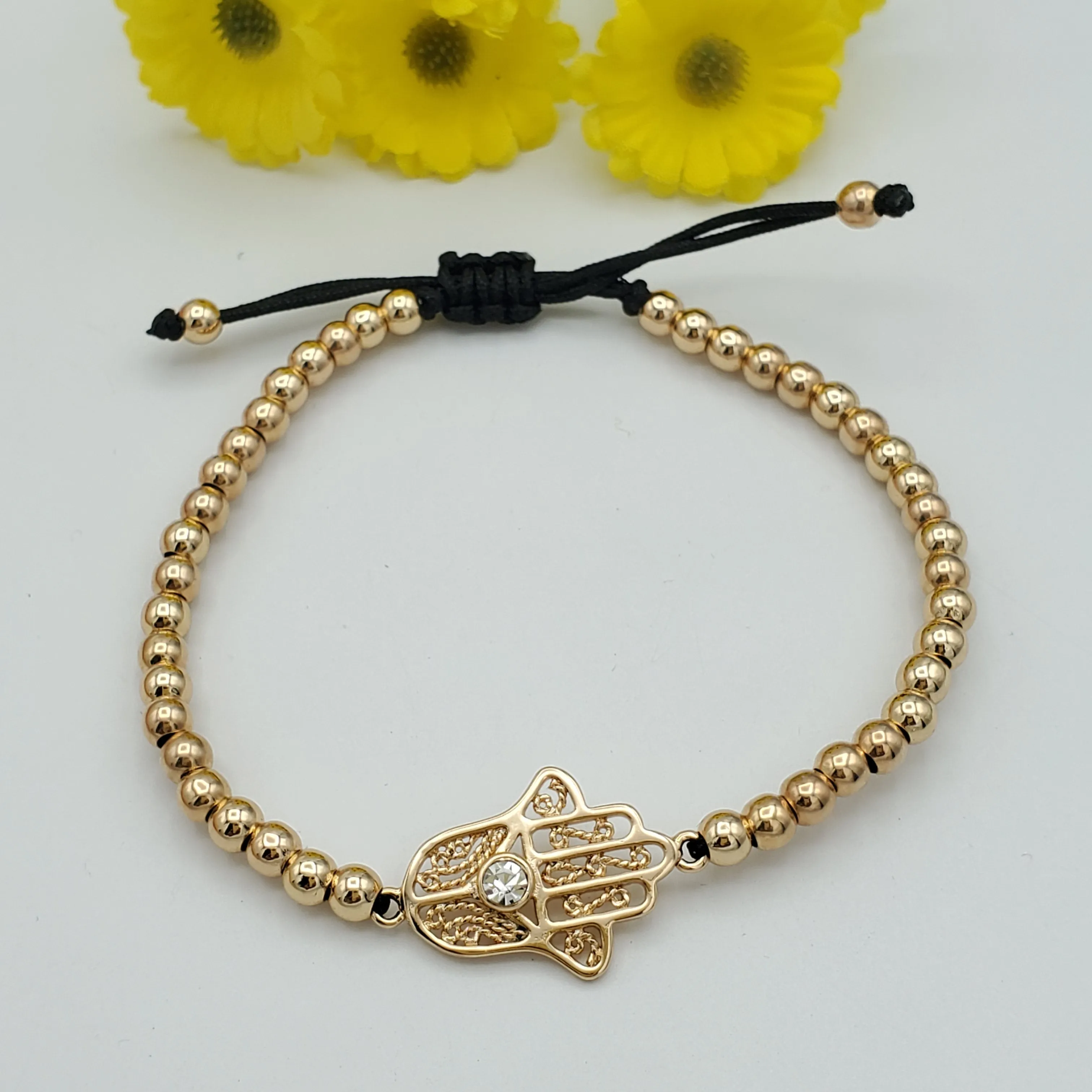 Bracelets - 18K Gold Plated. Hamsa Hand Adjustable Thread.