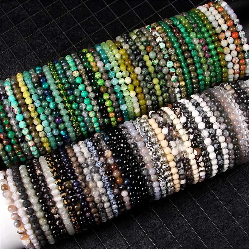 Buddha Stones 6mm Various Stone Crystal Black Glitter Stone Red Tiger Eye Beads Protection Bracelet