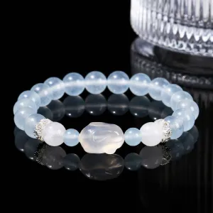 Buddha Stones Blue Chalcedony White Agate Rabbit Emotional Balance Bracelet
