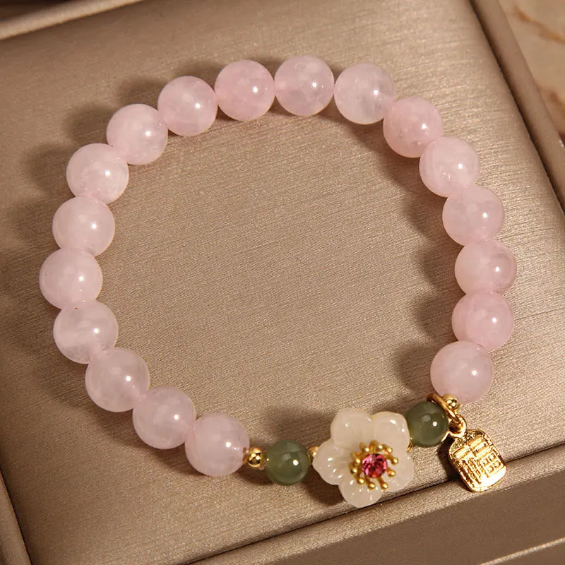 Buddha Stones Rose Quartz Peach Blossom Hetian Jade Fu Character Relationships Healing Bracelet