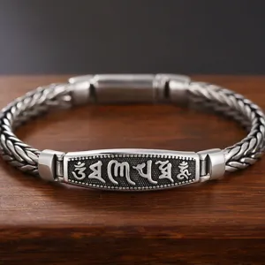 Buddha Stones Tibetan Copper Weave Om Mani Padme Hum Relief Vajra Peace Metal Bracelet