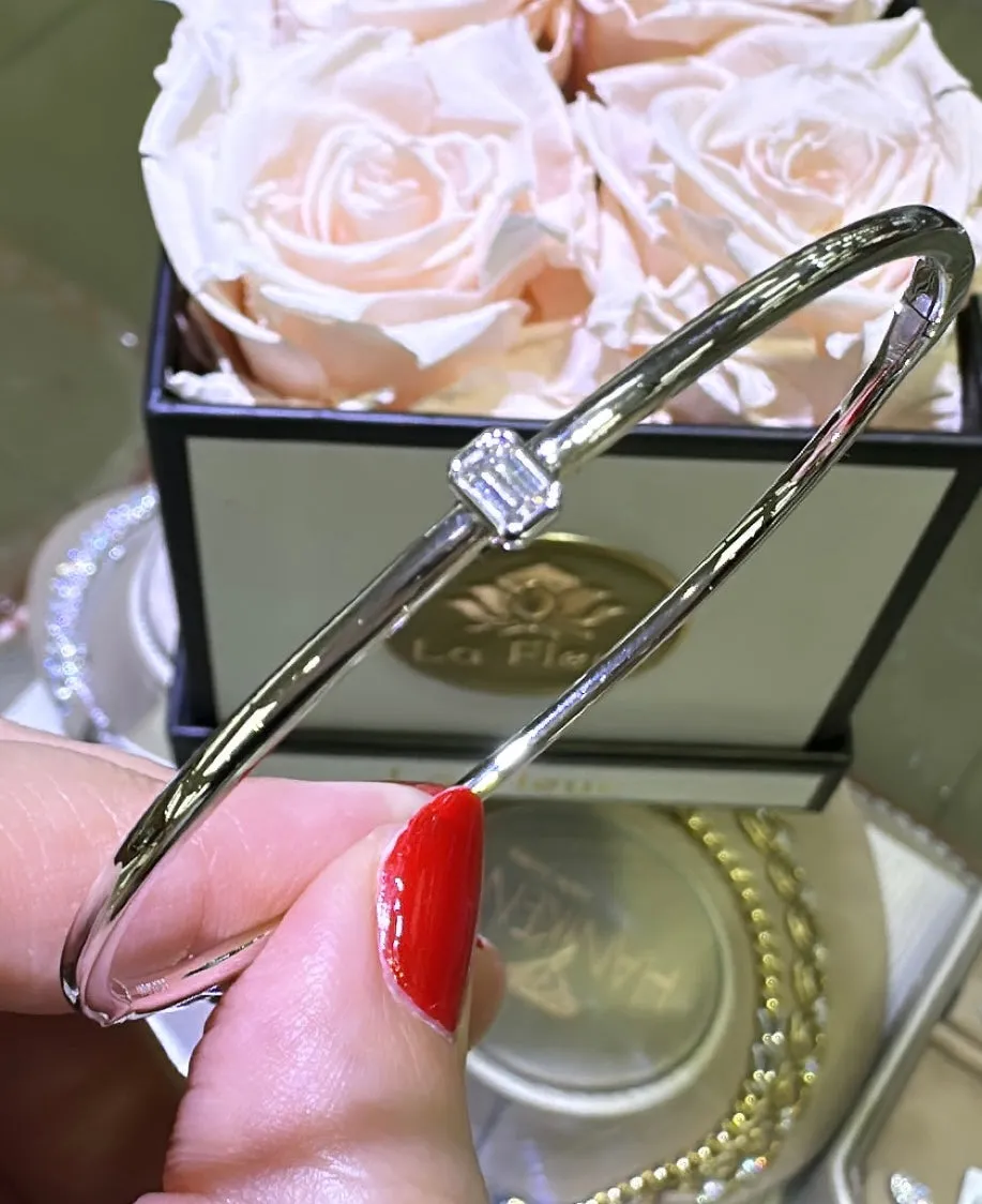 Burnish Set Marquise Diamond Bangle Bracelet