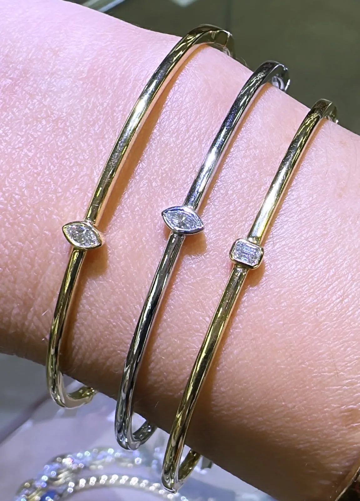 Burnish Set Marquise Diamond Bangle Bracelet