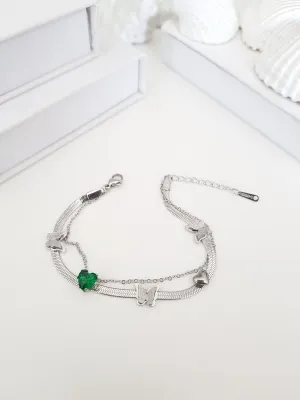 Butterfly Emerald Snake Bracelet Silver Plated, Waterproof and Anti-Tarnish - 8 inches