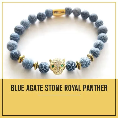Calming Blue Agate and Royal Panther Bracelet