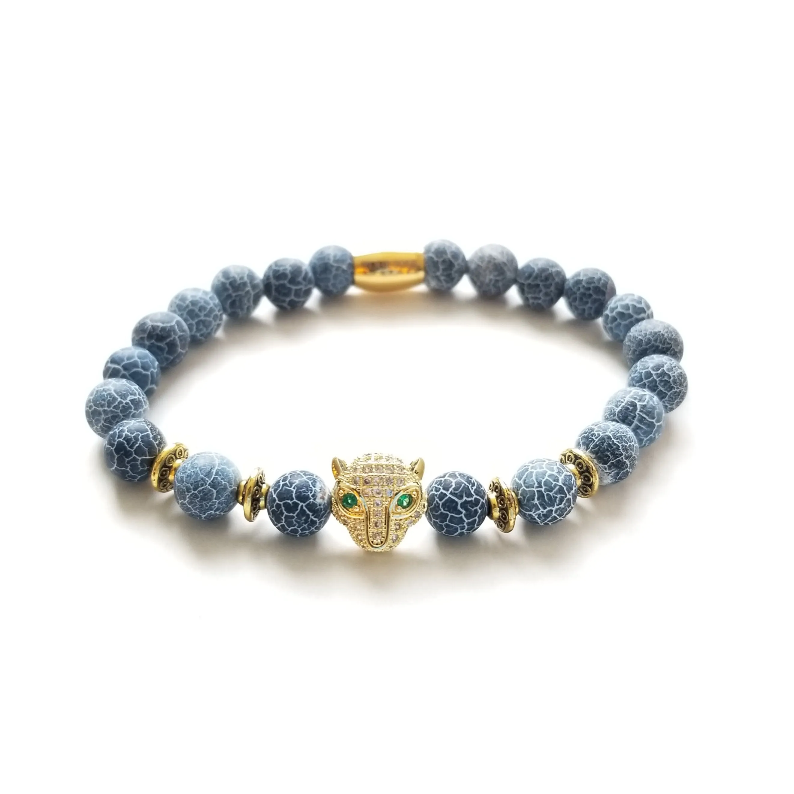 Calming Blue Agate and Royal Panther Bracelet