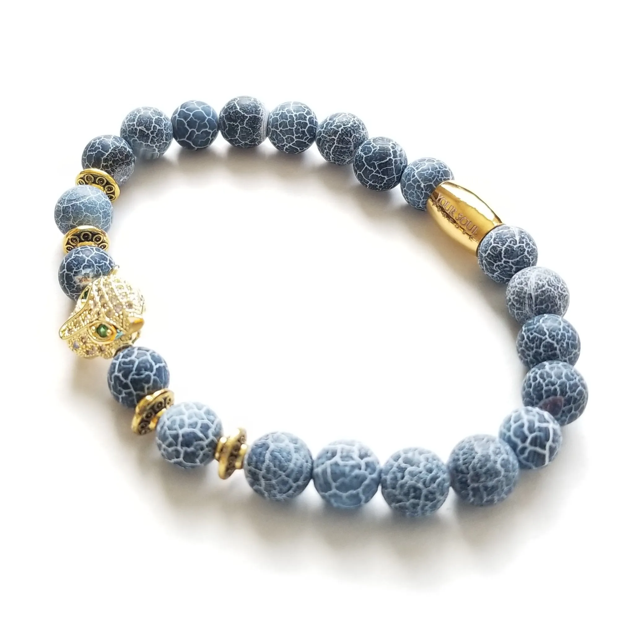 Calming Blue Agate and Royal Panther Bracelet