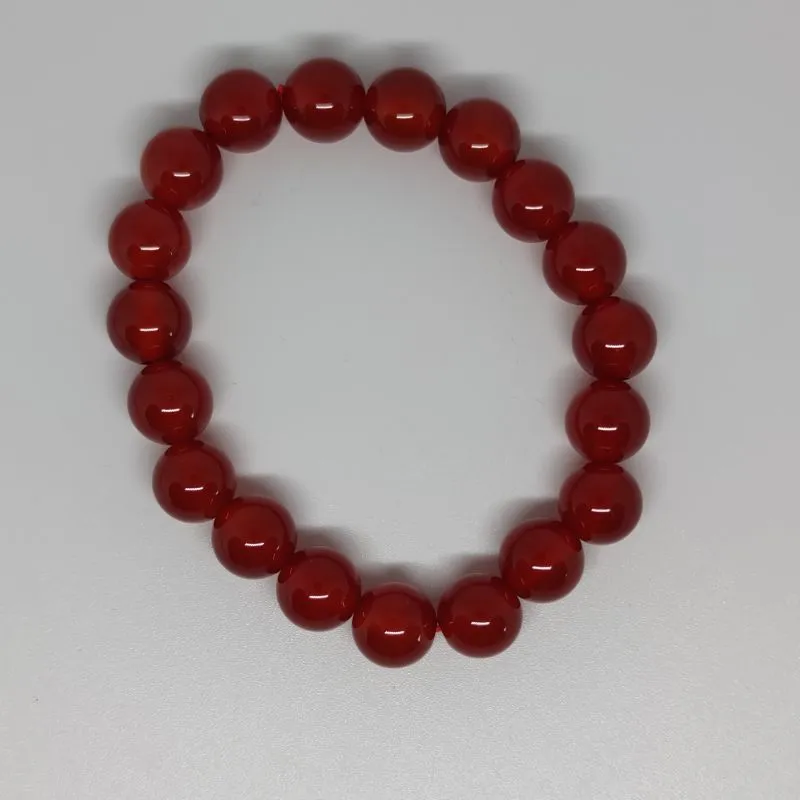 Carnelian Round Bead Crystal Bracelet