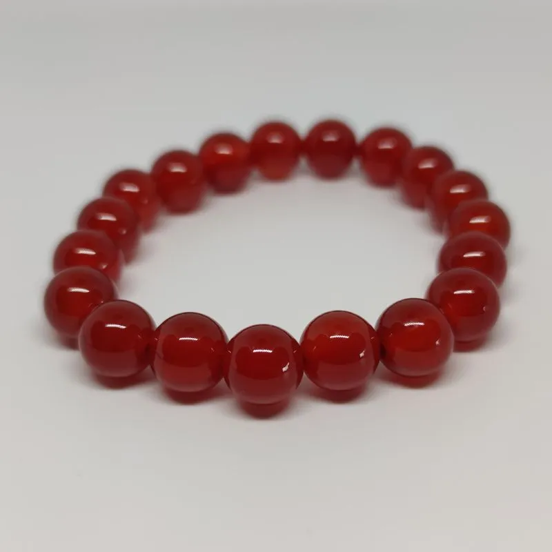 Carnelian Round Bead Crystal Bracelet