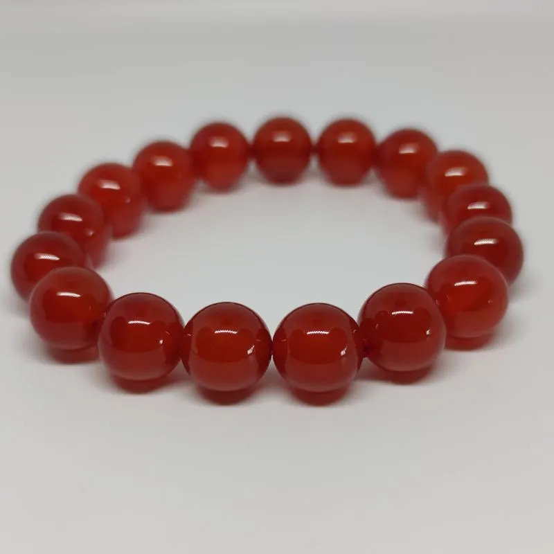 Carnelian Round Bead Crystal Bracelet