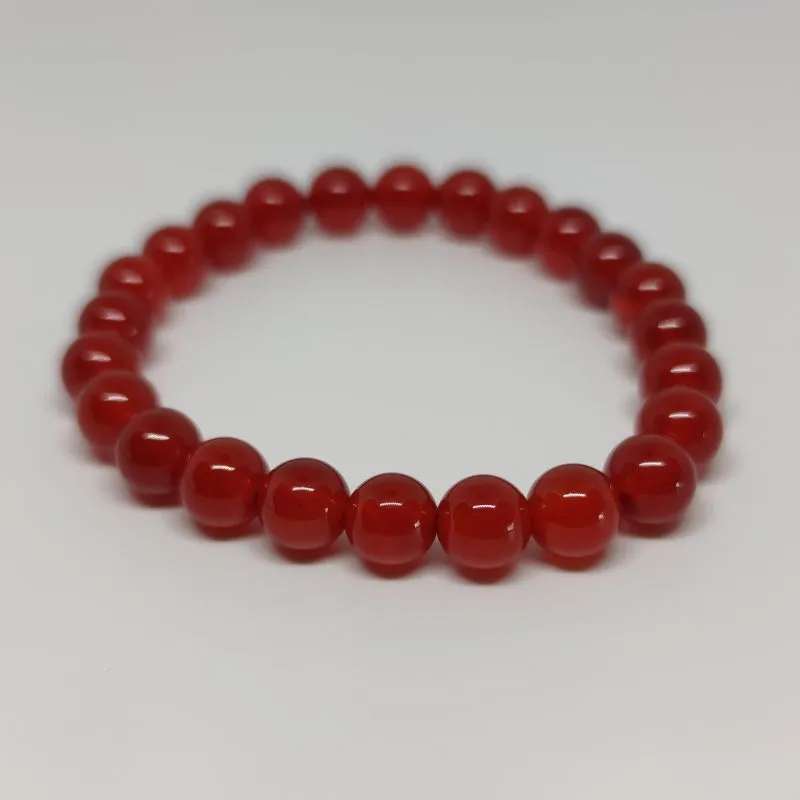 Carnelian Round Bead Crystal Bracelet