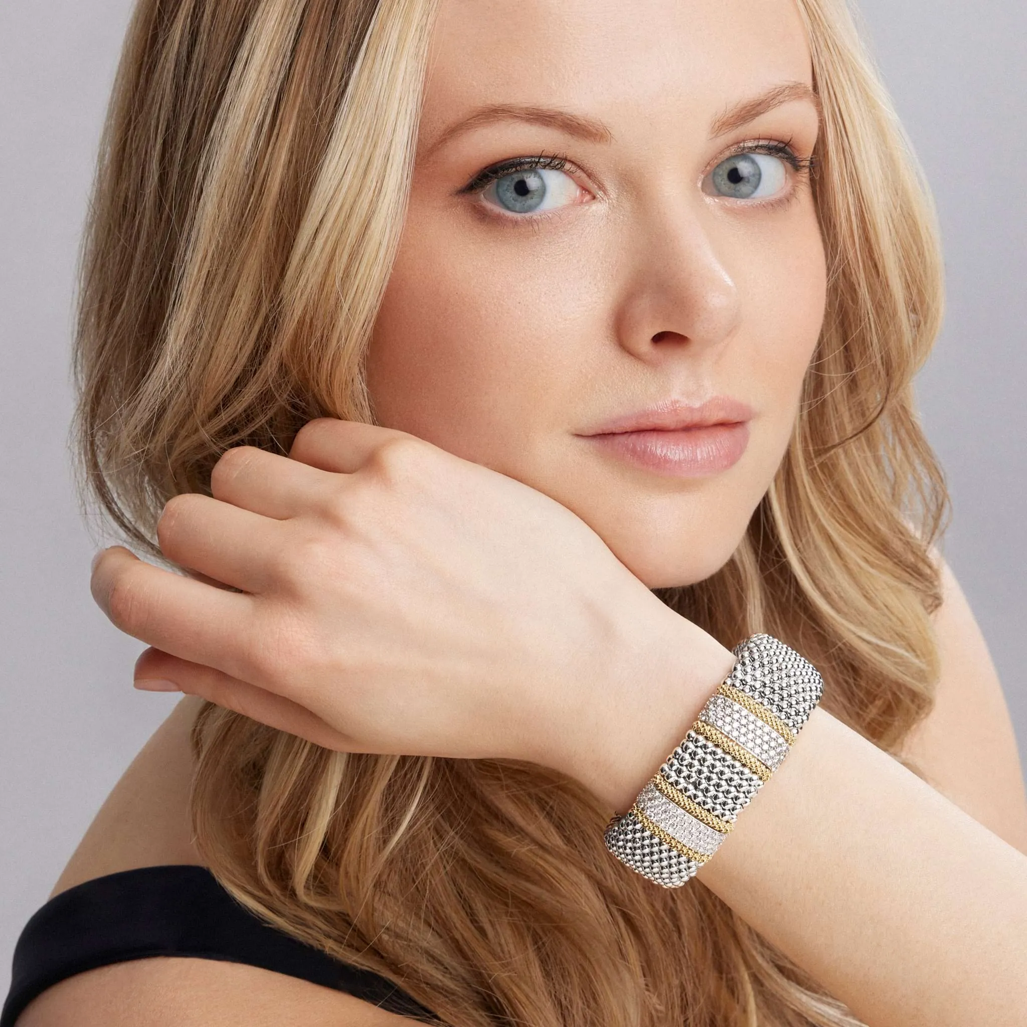 Caviar Lux Double Station Diamond Caviar Bracelet | 23mm