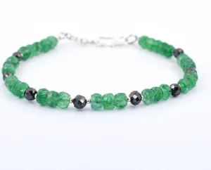 Certified 5mm Emerald Gemstone Bracelet With 4mm Black Diamond Bead