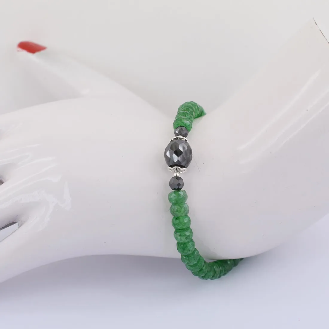 Certified 5mm Emerald Gemstone Bracelet With Black Diamond Bead