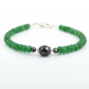 Certified 5mm Emerald Gemstone Bracelet With Black Diamond Bead