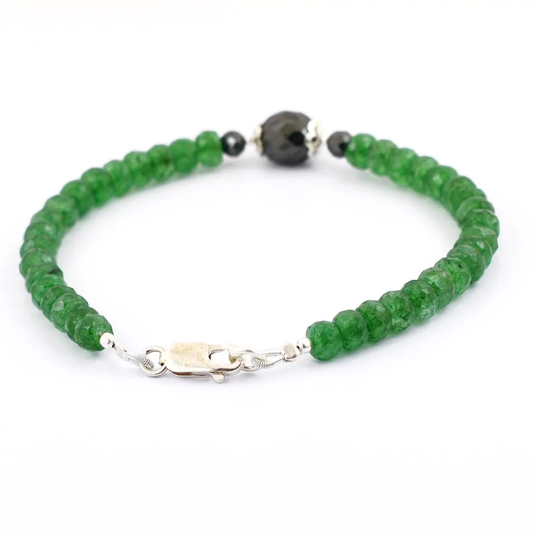 Certified 5mm Emerald Gemstone Bracelet With Black Diamond Bead