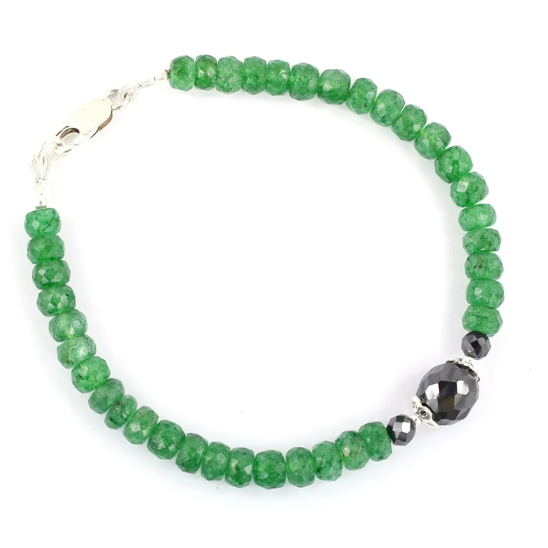 Certified 5mm Emerald Gemstone Bracelet With Black Diamond Bead