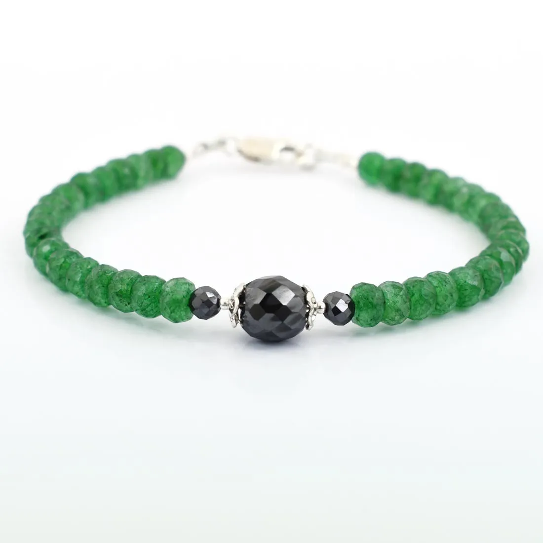 Certified 5mm Emerald Gemstone Bracelet With Black Diamond Bead