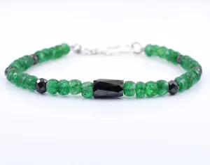 Certified Emerald Gemstone Bracelet With Black Diamond Bead, Great Luster