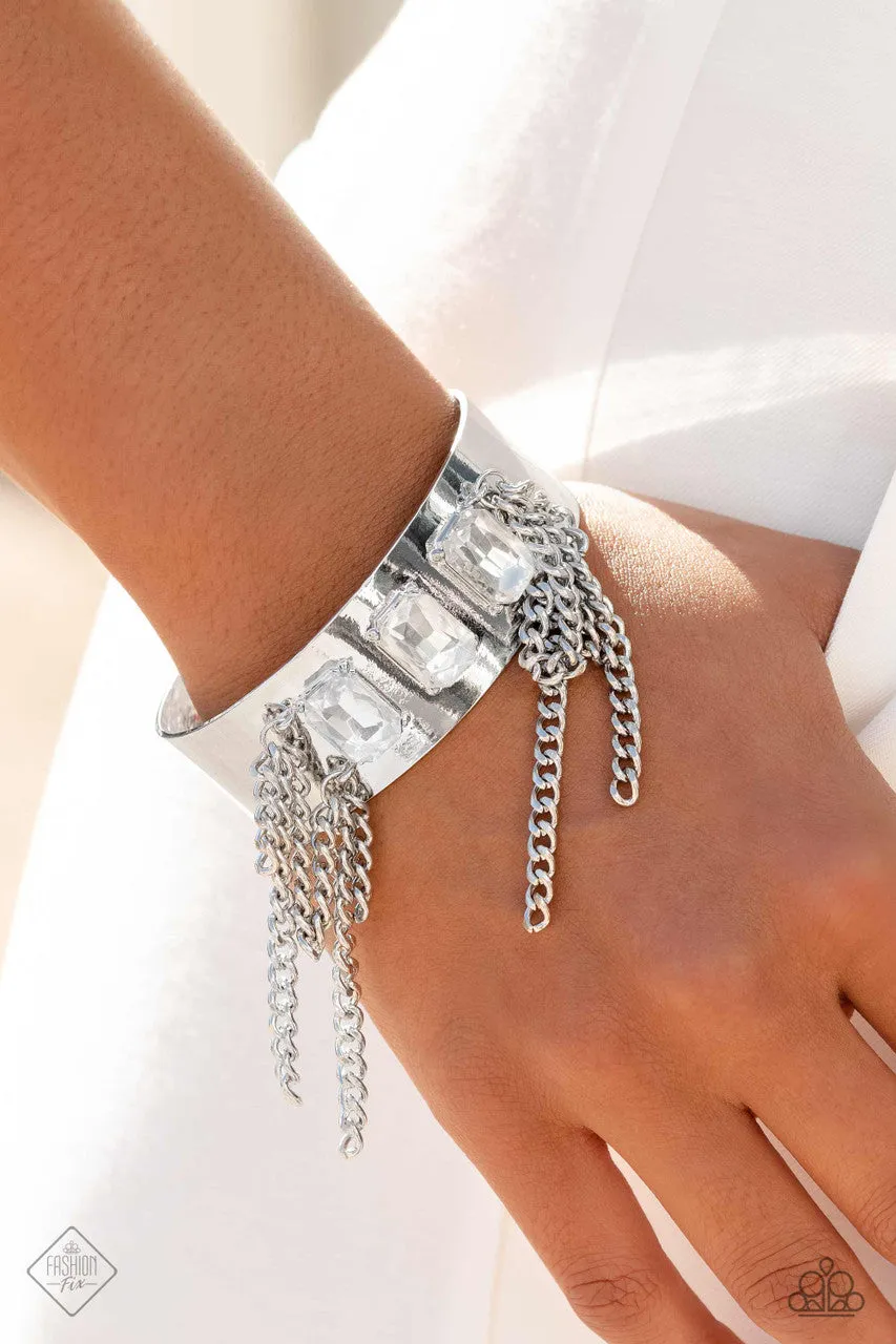 CHAIN Showers - White - Emerald Cut Gem Paparazzi Cuff Bracelet - March 2023 Magnificent Musings