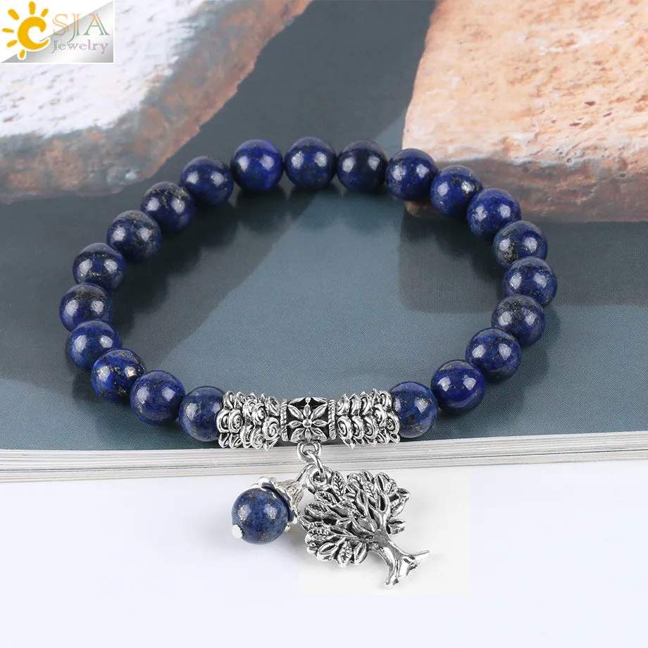 Chakra Natural Stone Lapis Lazuli Bracelets Tree of Life