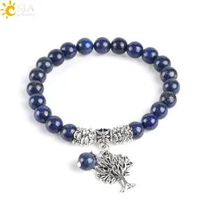 Chakra Natural Stone Lapis Lazuli Bracelets Tree of Life