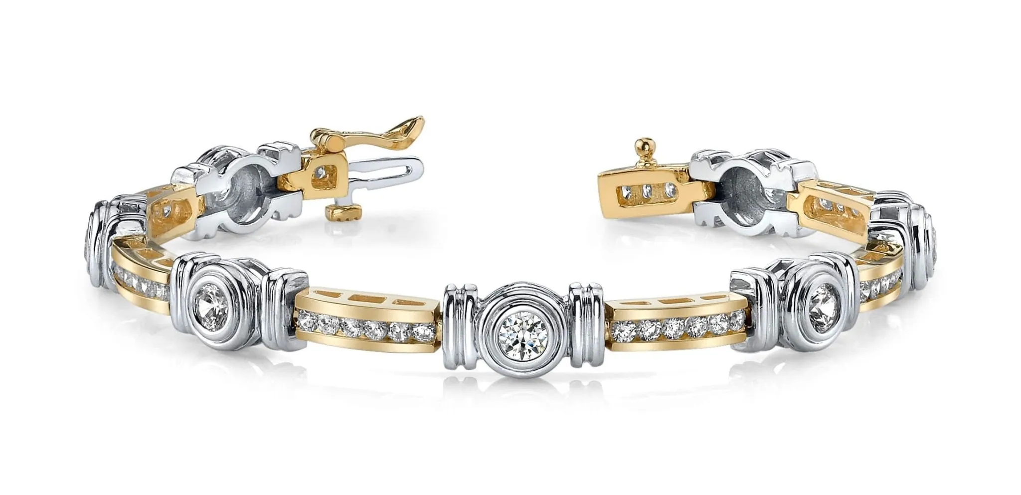 Channel And Bezel Set Fashion Diamond Bracelet with 3.09 ct.(finished) 2mm, 4mm