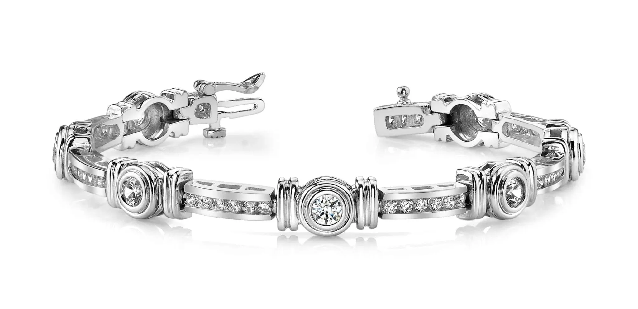 Channel And Bezel Set Fashion Diamond Bracelet with 3.09 ct.(finished) 2mm, 4mm