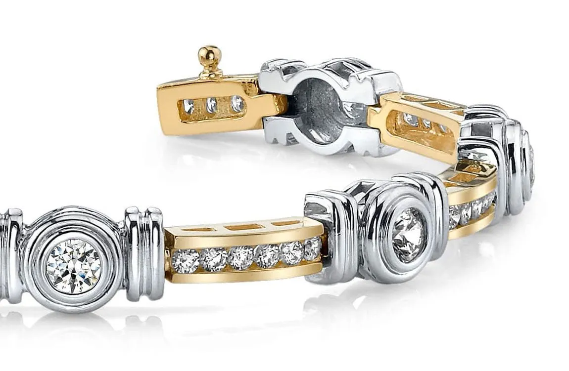 Channel And Bezel Set Fashion Diamond Bracelet with 3.09 ct.(finished) 2mm, 4mm