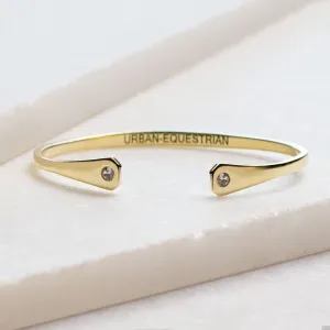 Charmed - Stylized Horseshoe Nail and Moissanite Stone 14K Gold on Brass Cuff Bracelet