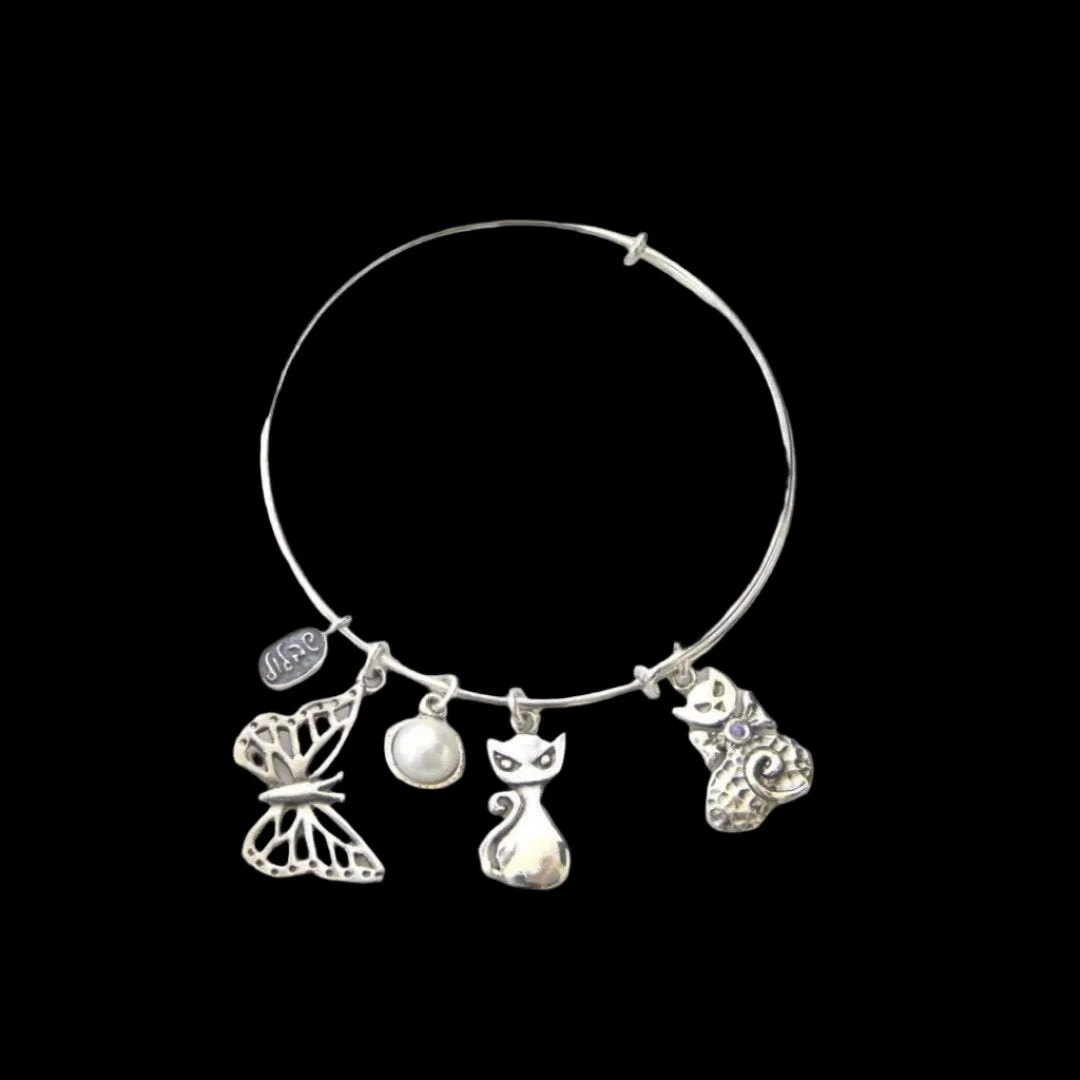 Charms Bracelet, Sterling Silver Bracelets ,  Cats Charms bracelet ,  Hippie Jewelry, Naif bracelet