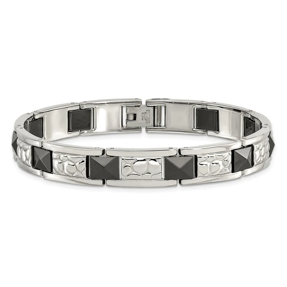 Chisel Stainless Steel Polished and Textured Black IP-plated 8.5 inch Link Bracelet
